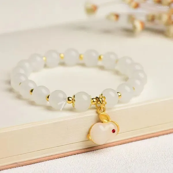 Strand estilo chinês jade bênção elástico frisado pulseira para mulheres coreano charme animal pulseiras pulseira jóias presentes