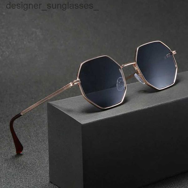 Óculos de sol higodoy polígono óculos de sol masculino vintage octógono metal óculos de sol para mulheres marca de luxo óculos de sol senhoras gafas de soll231114