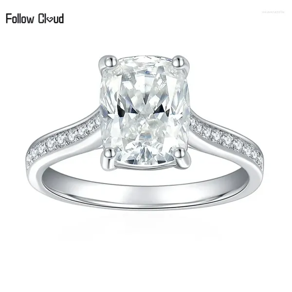 Anéis de cluster seguem nuvem 7x9mm retângulo 3 anel de moissanite 925 prata esterlina diamante casamento banda para festa feminina