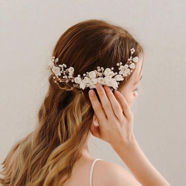 Grampos de cabelo 2023 Po combinando jóias vestido de casamento pente artesanal cerâmica macia flor pérola hairpin nupcial headdress acessórios