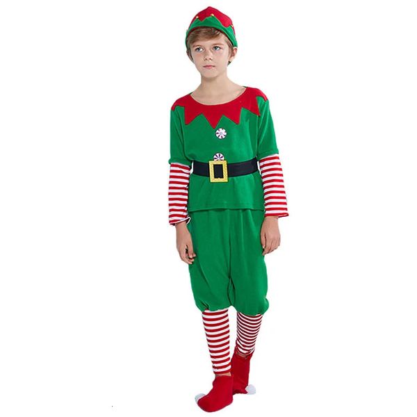 Besondere Anlässe S M L Weihnachten Kinder Jungen Elf Cosplay Kostüme für Festival Party Outfit Weihnachtselfen 6 Teile/Satz Kleidung für Kinder Chris Party 231114