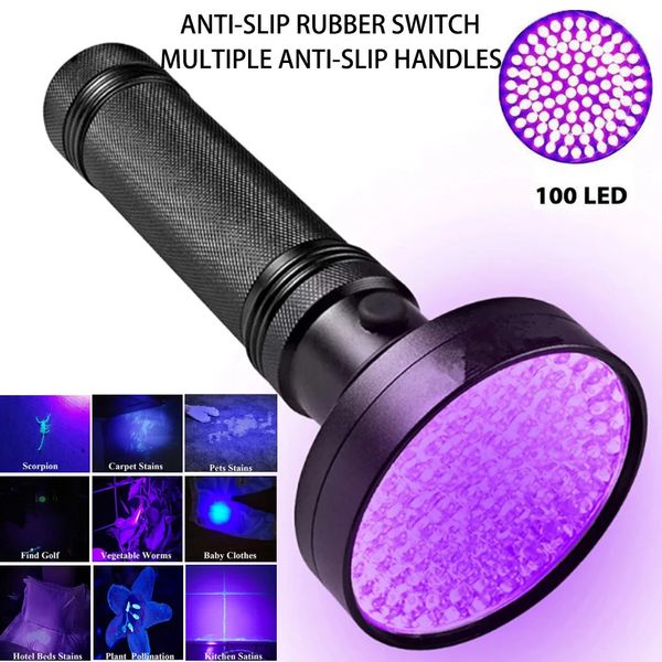 Gadgets ao ar livre Lanterna UV 21 51 100 LED Luz 395nm Lanternas Tocha ultravioleta Detector preto para animais de estimação secos Manchas de urina Bug 231114