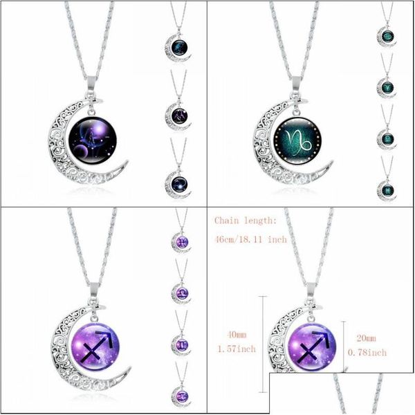 Подвесные ожерелья 12 созвездие ожерелье Gemstone Sier Moon Halfuepean и American Develry Drop Delive Deliverants Dhgarden dhrcc