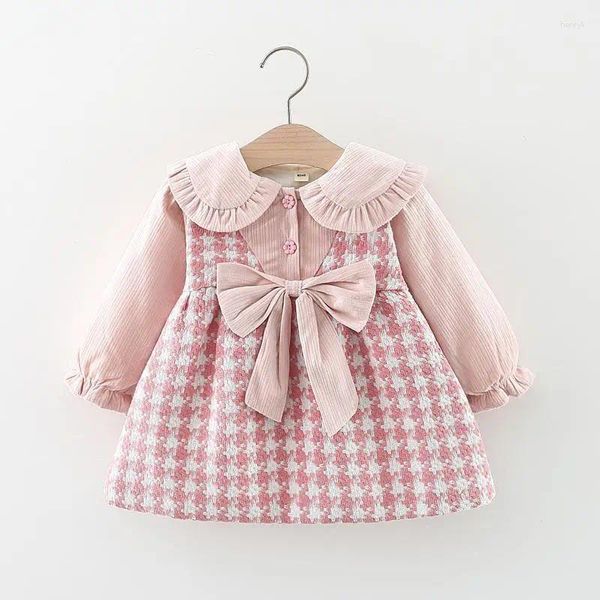 Abiti da ragazza 2023 neonate grande fiocco classico abito invernale scozzese velluto caldo moda bambini compleanno principessa vestiti per bambini abiti