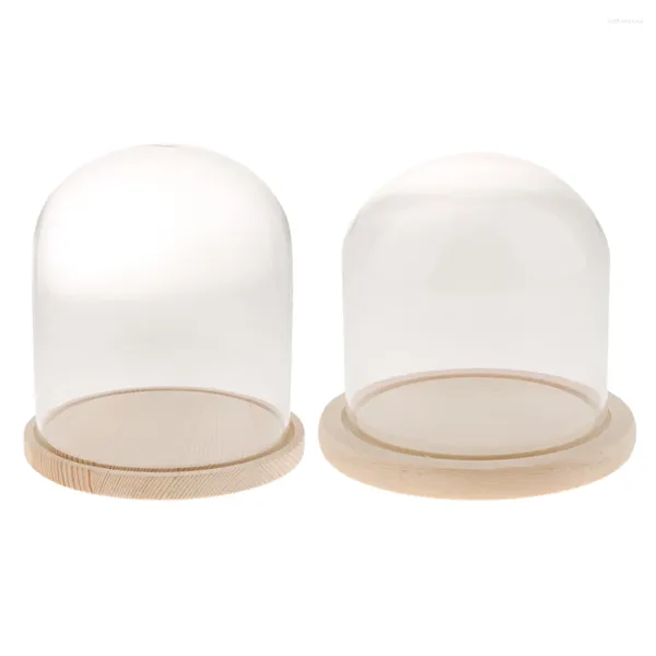 Vasos Cloches de vidro de 2 pacotes com base de exibição antiga Bell Jar Case Dome Tabletop