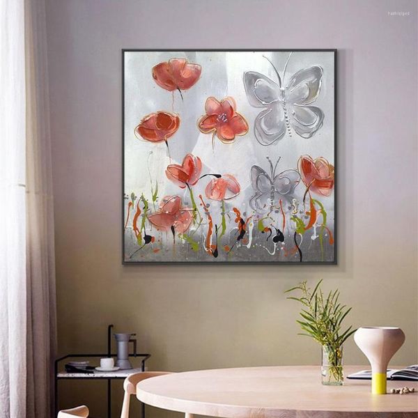 Dipinti Fiori astratti con pittura a farfalla su tela dipinta a mano olio dipinto a mano decorativo arte a parete permanente