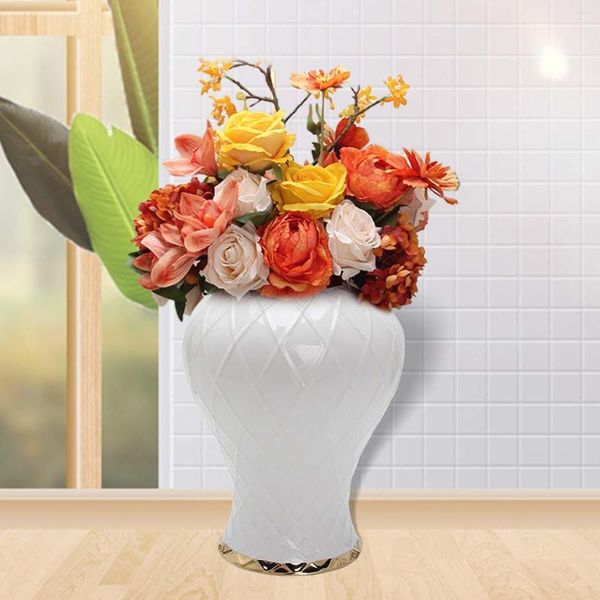 Garrafas de armazenamento vaso jar vaso de porcelana arranjo de flores criativo com tampa gengibre de cerâmica para a festa da festa da festa da sala de decoração de decoração de casa