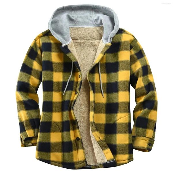 Hoodies masculinos algodão xadrez camisas jaqueta 2023 moletom com capuz hip hop cardigan casual flanela botão para baixo jaquetas com capuz para homem
