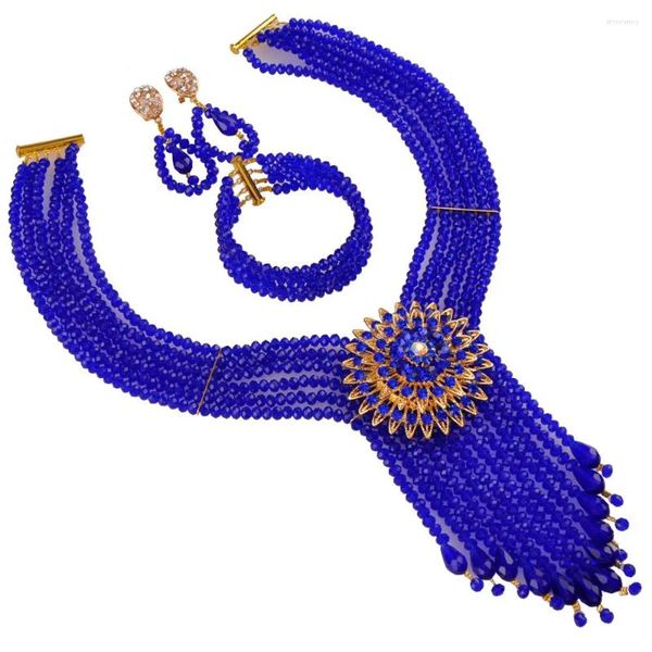 Colar brincos conjunto azul real gotejamento borla nigeria casamento africano noiva jóias XT-07