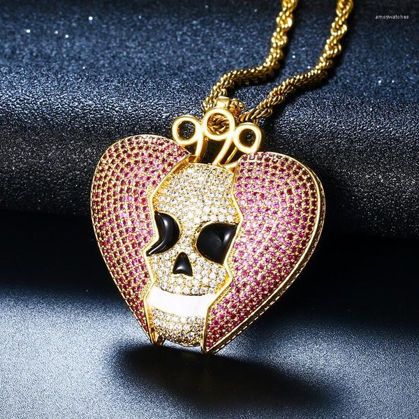 Catene 1 Moda Gioielli Hip Hop Bling Viola Cuore spezzato Pendenti Collane con catena da tennis Cubic Zirconia Per uomo Donna Regalo