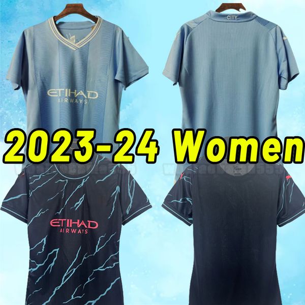 Menina Haaland Manchesters Jerseys de futebol 23 24 De Bruyne Phillips Mans Cidades Grealish Mahrez Foden Ferran 2023 2024 Camisa de futebol Cidade Mulheres em casa fora Terceiro Terceiro