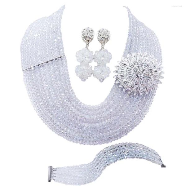 Halskette Ohrringe Set Braut Hochzeit Nigeria Klassischer roter Kristall Perlen afrikanischer Schmuck SJ-04