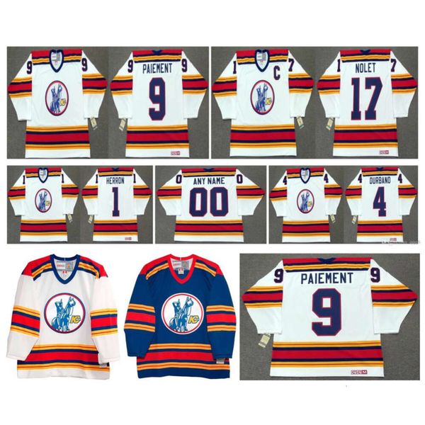 SJ Vintage Kansas City Scouts Jersey 1 Denis Herron 4 Steve Durbano 9 Wilf Paiment 17 Simon Nolet Nome personalizzato White Nome retrò hockey