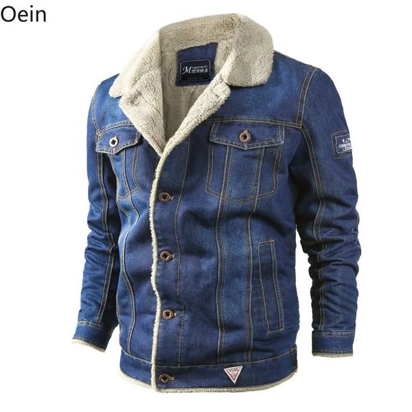 Мужские куртки Джинсовая куртка с меховым воротником на флисовой подкладке Модное зимнее повседневное джинсовое теплое пальто Oversize S6XL 231113