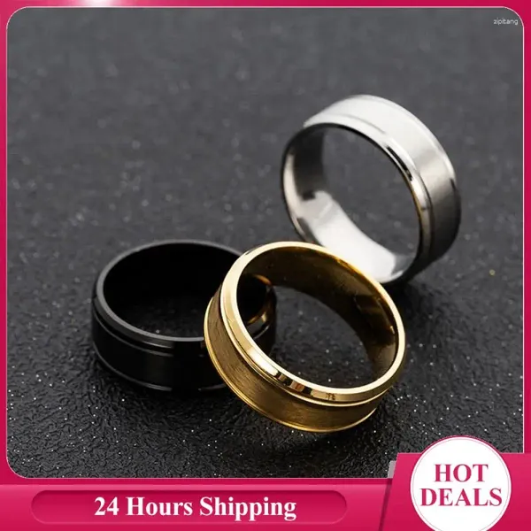 Кольца кластера, мужское кольцо, женское черное стальное кольцо со скошенным краем, плоская полоса, матовое двойное простое модное ювелирное изделие, подарки для пары