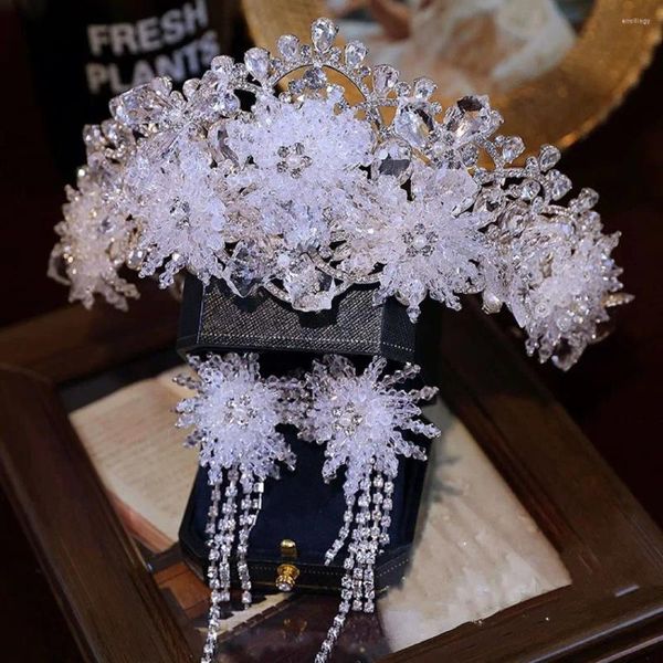 Fermagli per capelli Corone da sposa di lusso Orecchini Donna Diademi Diadema di cristallo Moda coreana Sposa Fascia Accessori da sposa Copricapo Regalo