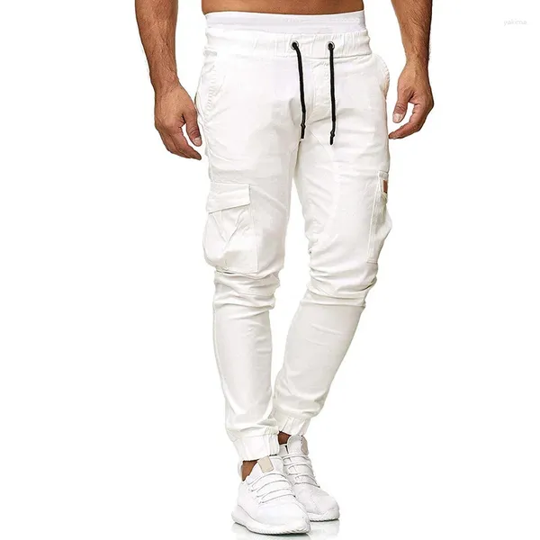 Calças Masculinas Lace Up Cintura Leggings Casual Cor Sólida Pés Pequenos Homens Verão Elástico