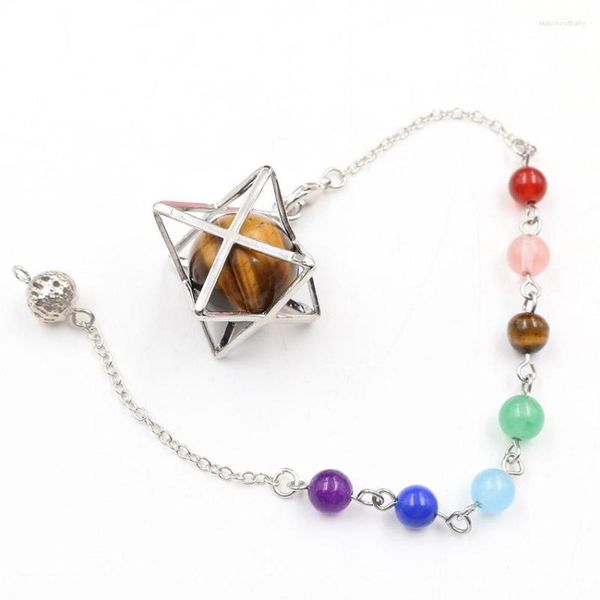 Anhänger Halsketten Tigerauge Stein vergoldet Merkabra Sternpunkt Heilung Chakra Kette metaphysischer Schmuck