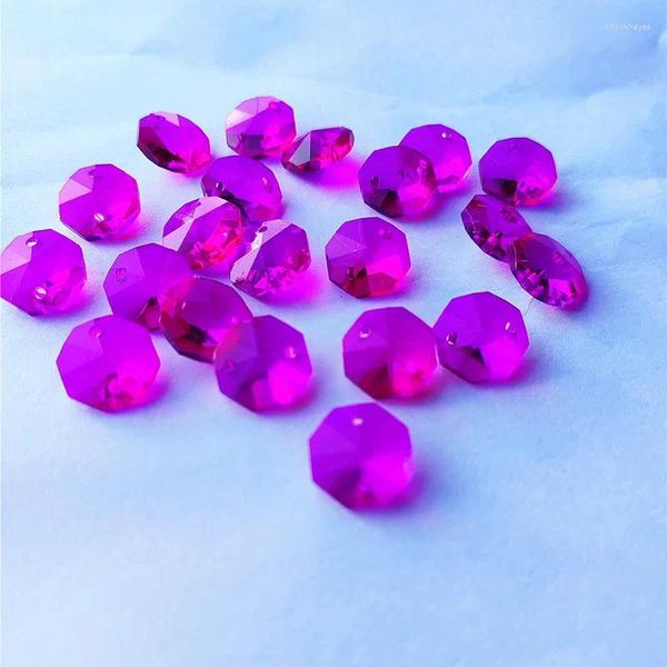 Kronleuchter Kristall 200 teile/los 14mm Fuchsia Glas Achteckige Perlen Vorhang DIY Auto Dekorieren Zubehör Prismen Hängen Anhänger Teil