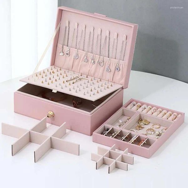 Schmuck Beutel Box Tragbare Halskette Display Ohrringe Ringe Halter Organizer Verpackung PU Leder Lagerung Fall Geschenk Für Frau