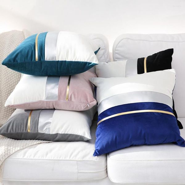 Travesseiro cinza rosa a veludo de veludo de ouro costura de cáfea sofá simples fronhas da cintura Capa de couro capa pu PU 30x50/45x45cm
