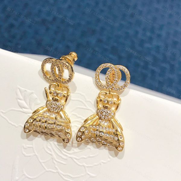 Frauen Ohrstecker Designer Premium Gold Diamant Ohrring für Herren Bienen Ohrring Luxusmarke Brief Design baumeln kleine Modeschmuck mit Box