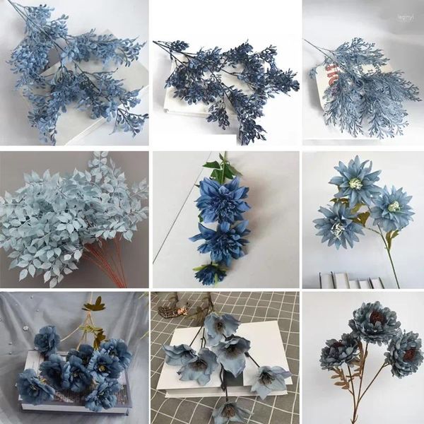 Fiori decorativi Foschia Blu Piante a foglia di eucalipto artificiale Composizioni floreali per matrimoni Materiali Decorazioni per la tavola per feste di Natale Rosa finta