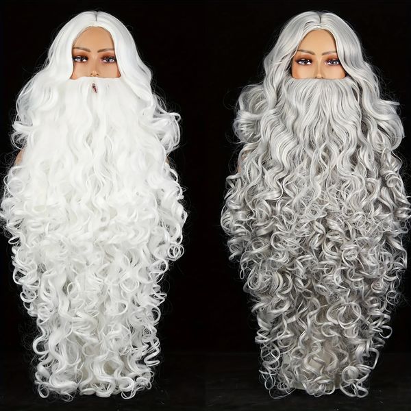 Decorações de Natal Cosplay Cabelo Curto Sintético WhiteGrey Papai Noel Barba Unissex Homens Mulheres Festa Dress Up Adereços Acessórios 231113