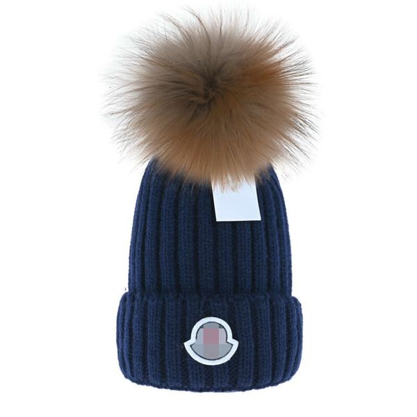 Monclair Hut Luxus Beanie Top Qualität Strickmütze Waschbärfell Ball Outdoor Herren und Damen Trendige Mütze Skifahren Fuchsfell Abnehmbare Mütze