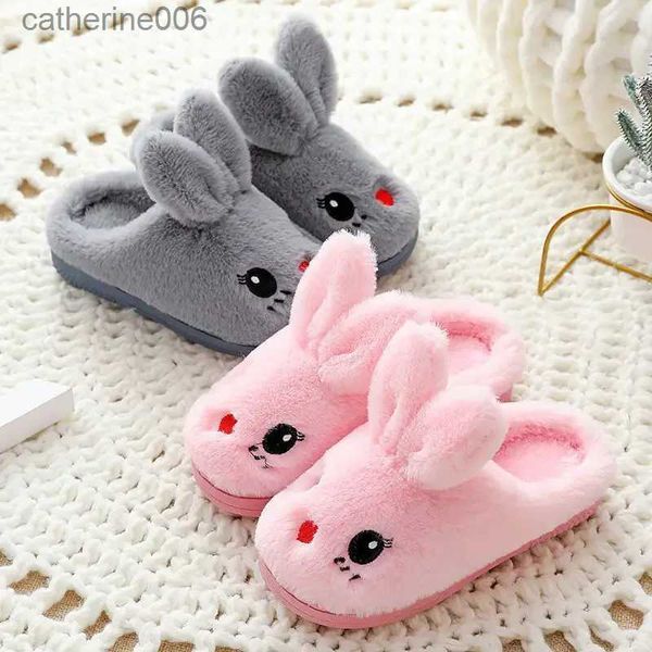 Slipper Kinder Baumwolle Hausschuhe Prinzessin Warme Kinder Winter Niedlichen Kaninchen Cartoon Indoor Pelzigen Schuhe Kleines Mädchen Weichen Boden Hause SchuheL231114