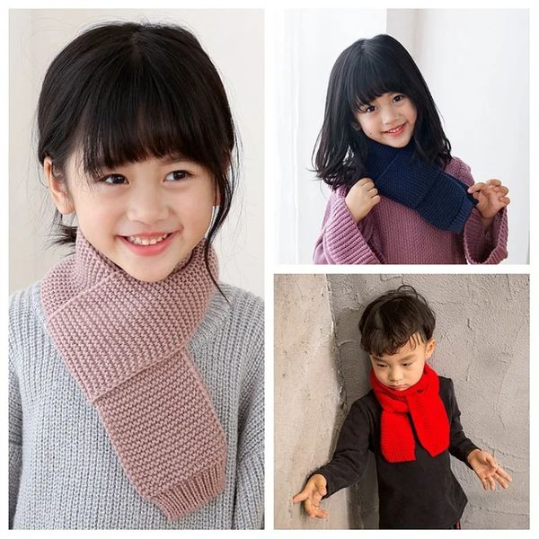 Шарфы, детский шарф, зимний универсальный шерстяной шарф, вязаный детский однотонный теплый шарф 231114