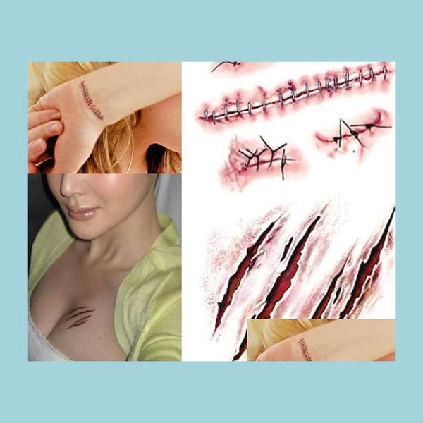 Sonstiges Event Party Supplies Halloween Zombie Scars Tattoos Sticker Fake Scab Bloody Makeup Dekoration Horror Wound Scary Blood Inju Dhmmg