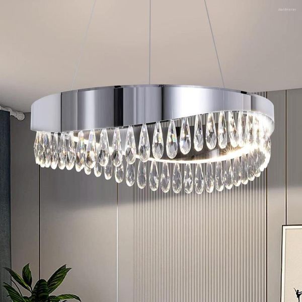 Lampadari Lampadari moderni in cristallo LED da 50 cm Lampadari decorativi ad anello in acciaio inossidabile per soggiorno