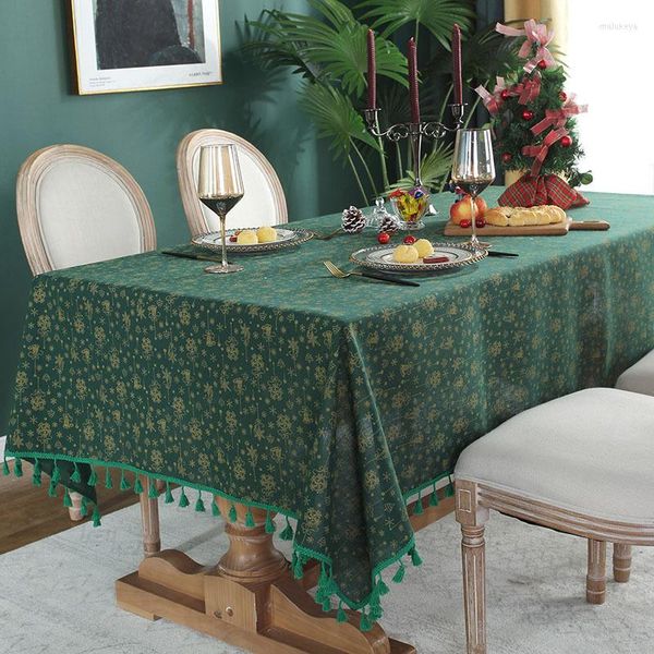 Tale da mesa Bohemian Green Christmas Christmas Snowflake Tolera Tassel Linho de linho de algodão Decoração do ano de capa 2023 Xmas
