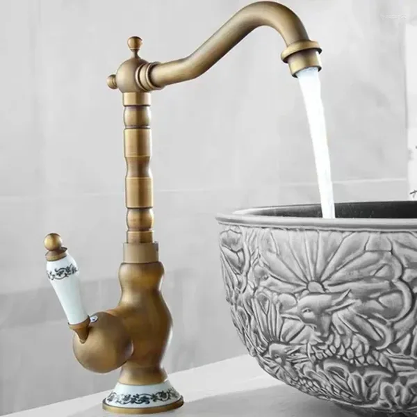 Rubinetti per lavabo da bagno Lavabo Ottone antico Retro Porcellana Rubinetto girevole a 360° Miscelatore acqua fredda Torneira