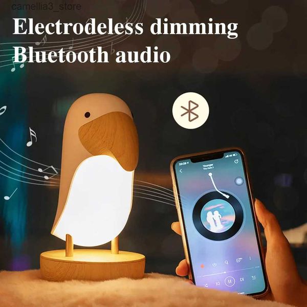 Luzes da noite Bonito Bluetooth LED Night Light Toucan Bird USB Recarregável Quarto Candeeiro de Mesa Dimmable Home Lighting Bluetooth Speaker Q231114