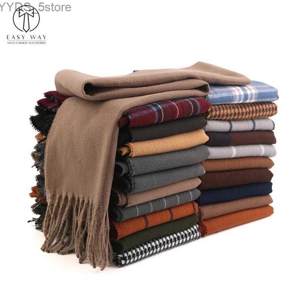 Шарфы 2023Новые роскошные дизайнерские клетчатые полосатые шарфы для шеи, теплые шарфы из переработанного полиэстера, зимний шарф для мужчин YQ231114