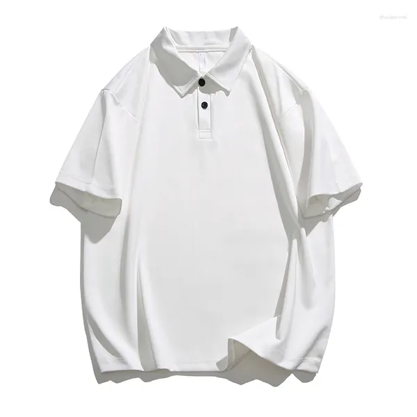 Polos masculinos maré marca verão solto camisa polo estilo hong kong moda casual manga curta camiseta tudo
