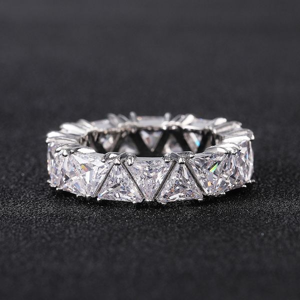 Eternity Triangle Ring 925 Sterling silver Anelli di fidanzamento per fedi nuziali per le donne Regalo di gioielli per feste con promessa di diamanti da sposa