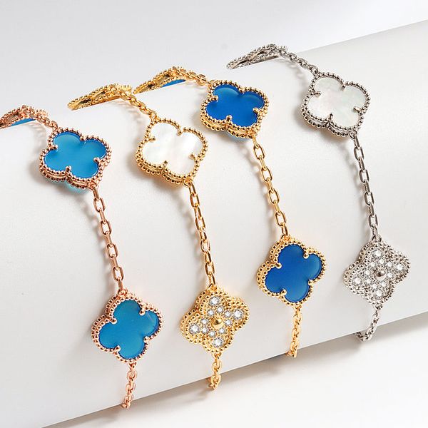 Armbandschmuck vier Blattarmbänder Gold Sier Teller Achat Diamond Fashion Love Charm Chain für Frauen Hochzeit Geschenkparty GSG0
