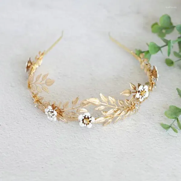 Grampos de cabelo hairband flor mulher muito romântico cor de ouro folha pequena coroa nupcial casamento headpiece acessórios