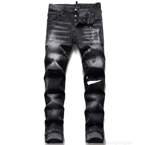 43jm Jeans da uomo firmati neri Punk Abbigliamento hip-hop Moda streetwear Distrutto Foro sfilacciato Pantaloni lunghi elastici a vita media per fare jogging