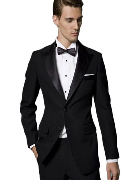 Ternos masculinos Blazers Custom Made Preto Ternos Masculinos Slim Fit Groomsmen Lapela Blazer Calças Casamento Prom Smoking Homem SuitsJacketPants 231114