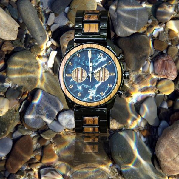 Armbanduhren Quarz-Armbanduhren Herrenuhr Montre en Bois Homme Holz Uhren Box für ihn Geschenke Drop