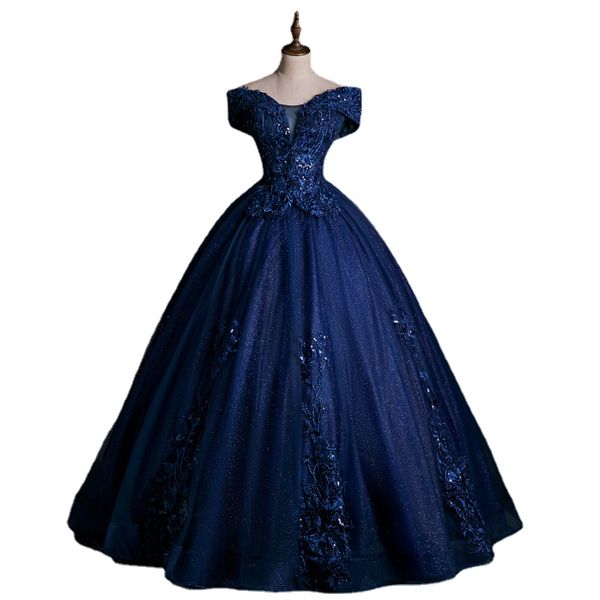 Novo marinho azul dama garota mulher princesa dama de honra Party Party Prom Performance de dança Vestido de vestido de baile grátis frete grátis