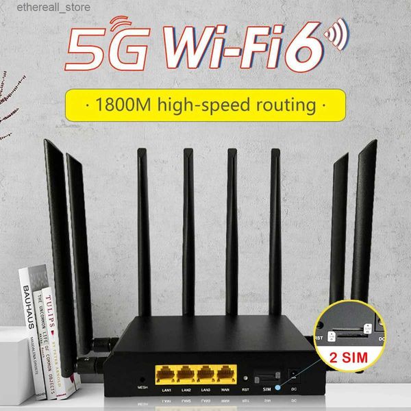 Yönlendiriciler WiFi6 Çift Sim Kart 5G Yönlendirici NSA SA 1800Mbps Openwrt Mesh 3*1000Mbps LAN 8*Antenler 2.4G 5.8GHz WiFi 5G Modülü ROTEADOR Q231114