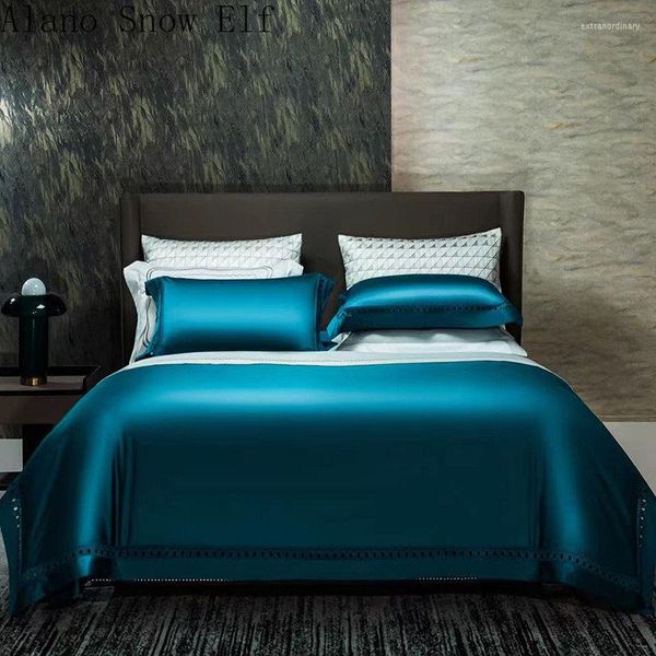 Set di biancheria da letto High Luxury 2023 140S Cotton Home Set Copripiumino per lenzuola piatte per adulti Edredom King Gift Duvet