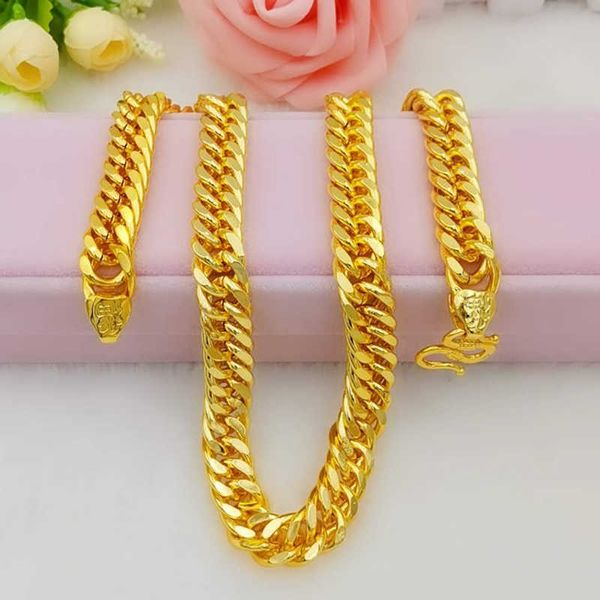 Colares pendentes cor de ouro puro de 10 mm /12mm de largura Moda de colar masculino 24k GP Cadeia de jóias de moda de hip hop /rock pesada para homens de 60 cm de comprimento T230413