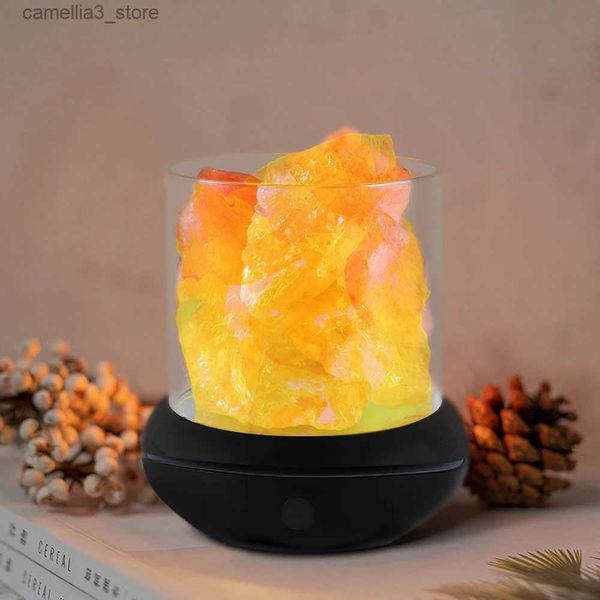 Luzes da noite Himalaia Cristal Sal Luz Criativo DC 5V LED Aromaterapia Noite Portátil Rock Lâmpadas USB Purificador de Ar Pedra Atmosfera Q231114