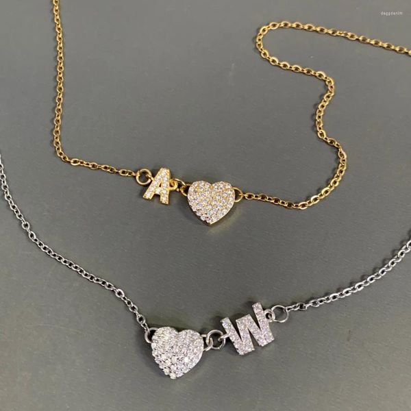 Ожерелья с подвесками, милое циркониевое ожерелье в форме сердца с инициалом и буквой для женщин, модное ожерелье с подвеской в виде алфавита CZ, цепочка из нержавеющей стали, ювелирные изделия своими руками